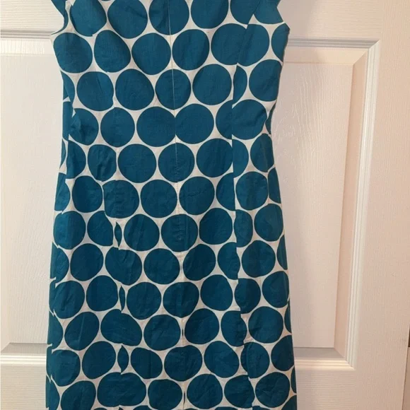 J Peterman RETRO Polka Dot Pencil Dress Women's Size 4 Lined Teal/White Preppy - Picture 6 of 11